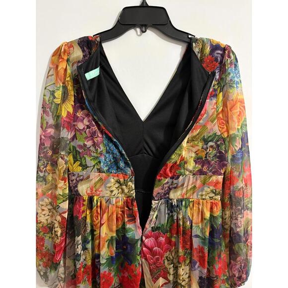 Toleen Dress Womens Medium Floral Babydoll Ruffles Boho Peasant Maxi Sheer L/S - Picture 8 of 9